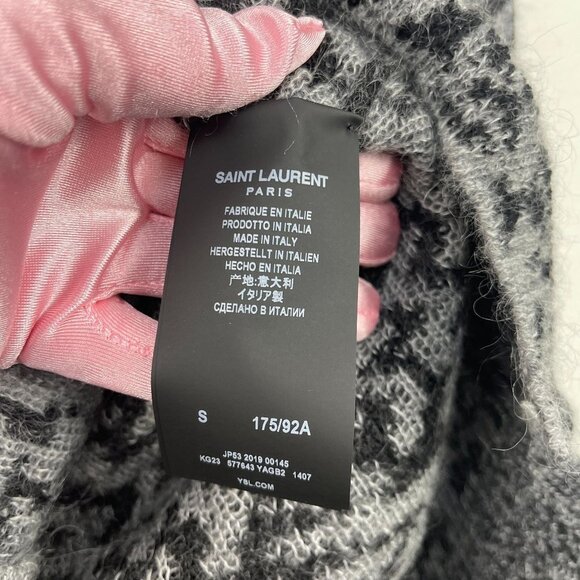 NWT Saint Laurent Geometric-jacquard Wool-blend Cardigan In Grey Size S - Picture 11 of 11